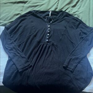 Free People Black Half-Button-Up Top
